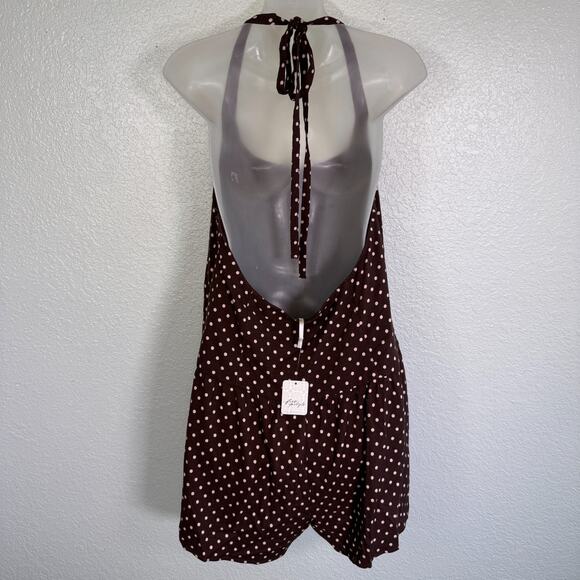 Free People High Strung Romper Womens Large Polka Dot Halter Boho Playsuit NEW - Picture 2 of 10